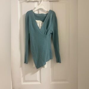 Y2K 2000s Blue Ribbed Wrap Sweater
